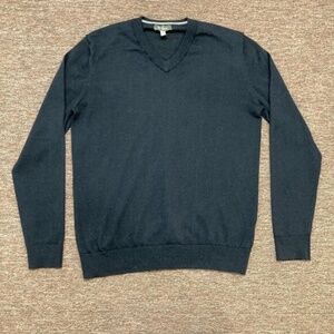 Ibex Sweater V-Neck Merino Wool Blend Lightweight Long Sleeve Navy Blue Men'S S
